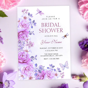 Flowers dragonfly bridal shower invitation