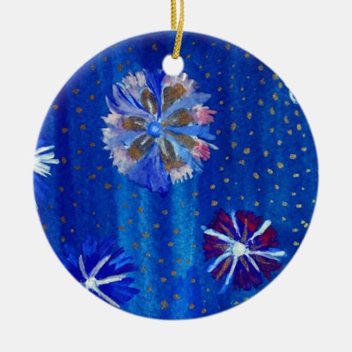 Flowers Drawing Blue  Circle Ornament