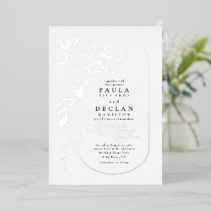 Flowers Drawing Elegant Boho Wedding Silver Foil Invitation