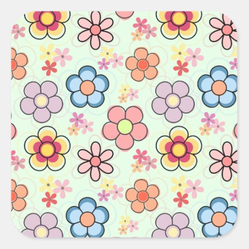 flowers drawings in delicate colors square sticker