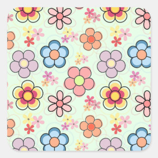 flowers drawings in delicate colors square sticker
