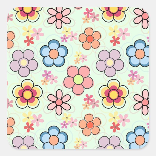 flowers drawings in delicate colors square sticker (Front)
