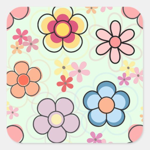 flowers drawings in delicate colors square sticker
