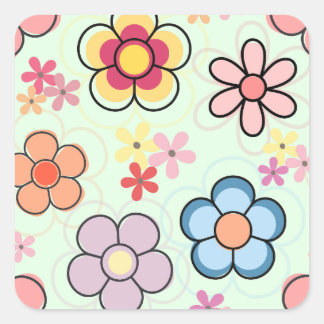 flowers drawings in delicate colors square sticker