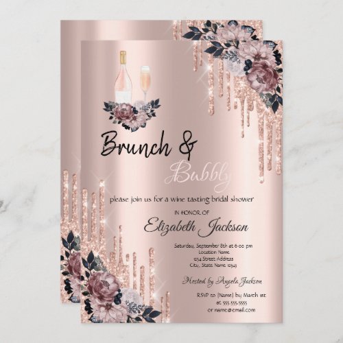 Flowers  Drips Brunch  Bubbly Bridal Shower  Invitation