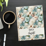 Flowers dusty green cream name script 2024 planner<br><div class="desc">A dusty green and cream colored flower pattern.  Personalize and add a year (any year) and your name. The name is written with a modern hand lettered style script</div>