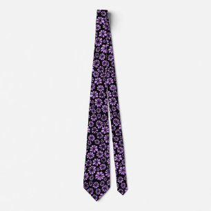 Flowers - Easter Purple on Black Neck Tie
