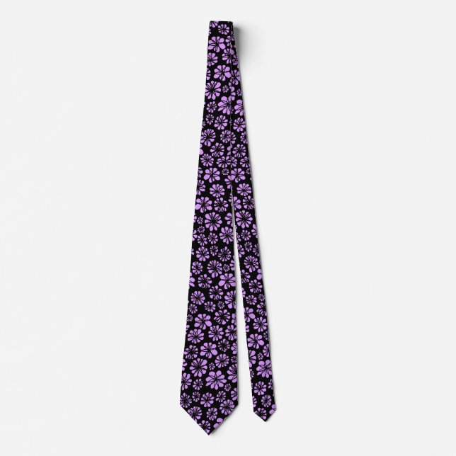 Flowers - Easter Purple on Black Neck Tie (Front)
