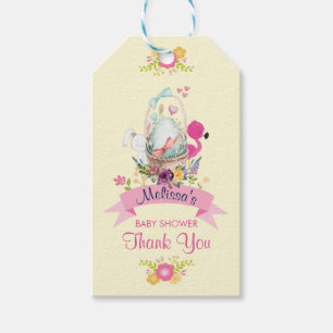 Flowers, Egg, Bunny & Flamingo Baby Shower Thanks Gift Tags