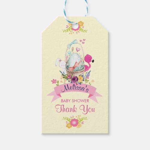 Flowers Egg Bunny  Flamingo Baby Shower Thanks Gift Tags
