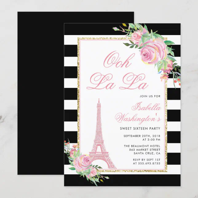 Flowers &amp; Eiffel Tower Birthday Party Invitation | Zazzle