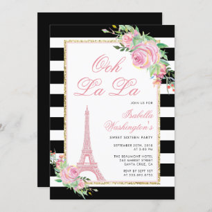 Flowers & Eiffel Tower Birthday Party Invitation