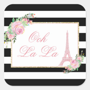 Flowers & Eiffel Tower Birthday Party Square Sticker