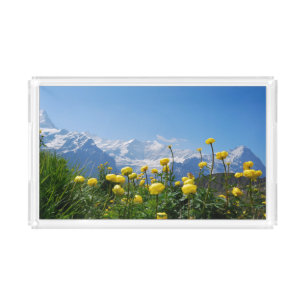 Flowers   Eiger Monch Swiss Alps Acrylic Tray