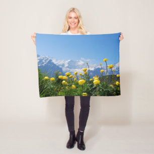 Flowers Eiger Monch Swiss Alps Fleece Blanket