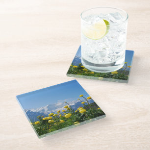 Flowers   Eiger Monch Swiss Alps Glass Coaster