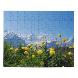 Flowers Eiger Monch Swiss Alps Jigsaw Puzzle