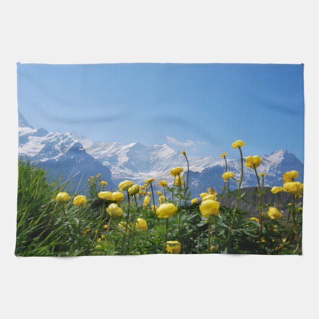 Flowers | Eiger Monch Swiss Alps Kitchen Towel (Horizontal)
