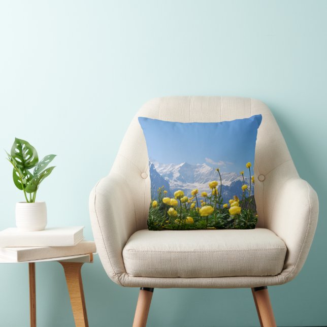 Flowers | Eiger Monch Swiss Alps Throw Pillow (Chair)