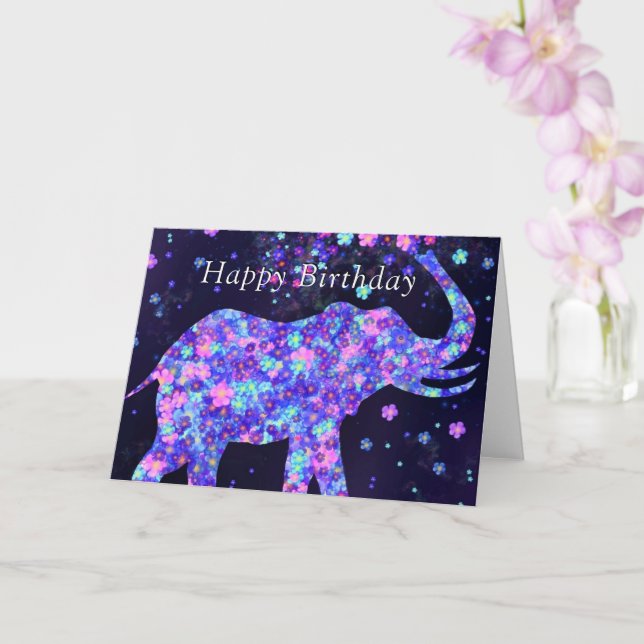 Flowers Elephant Birthday Card (Orchid)