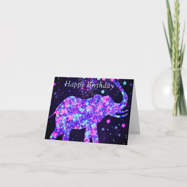 Flowers Elephant Birthday Card - Customizable (Front)