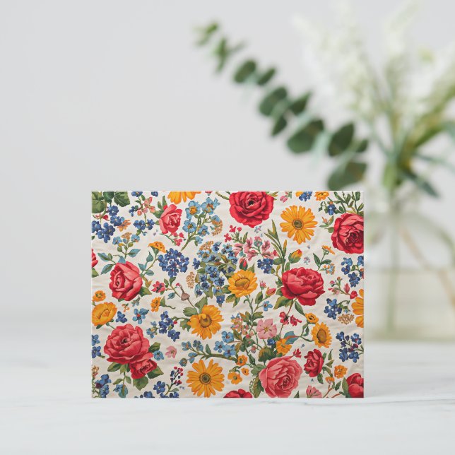 Flowers Everywhere, colorful design, Postcard (Standing Front)