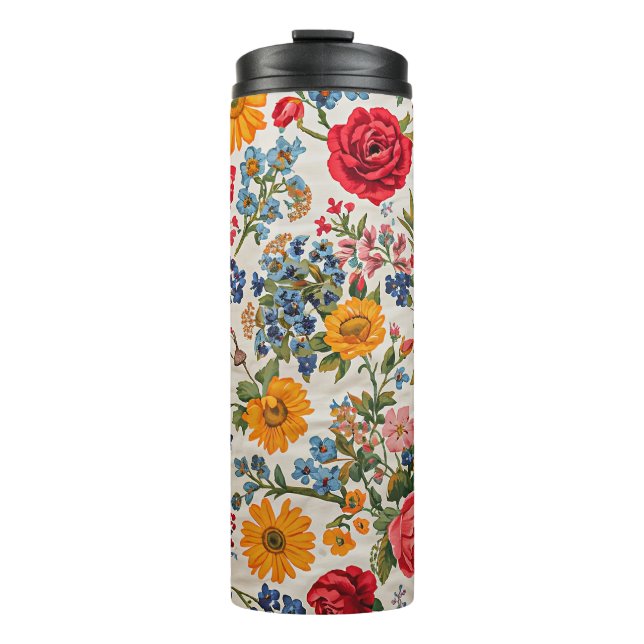 Flowers Everywhere, colorful design, Thermal Tumbler (Front)