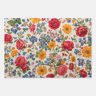 Flowers Everywhere, colorful design, Wrapping Paper Sheets
