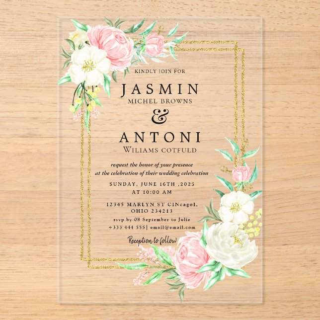  Flowers  Fall Foliage Wedding  Acrylic Invitations (Front)