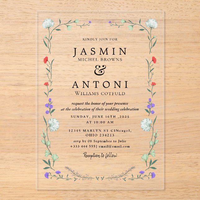  Flowers  Fall Foliage Wedding  Acrylic Invitations (Front)