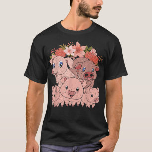 Flowers Farm Animal Piglets Farmer Cute Pig T-Shirt