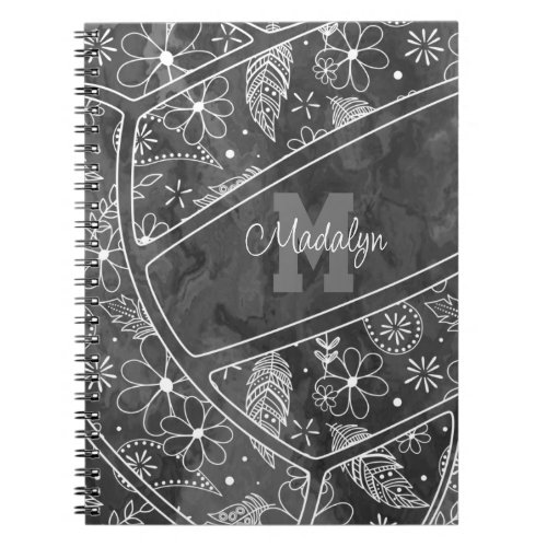 flowers feathers paislies charcoal volleyball notebook