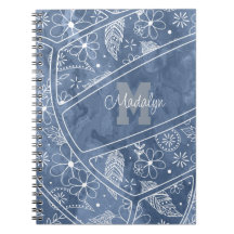 flowers feathers paislies pattern blue volleyball