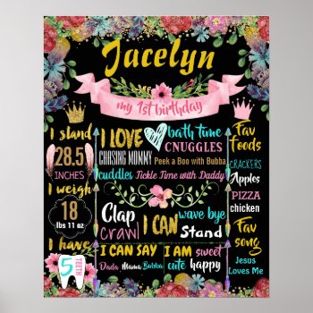 Flowers First Birthday Party Chalkboard Sign by 10x10us at Zazzle