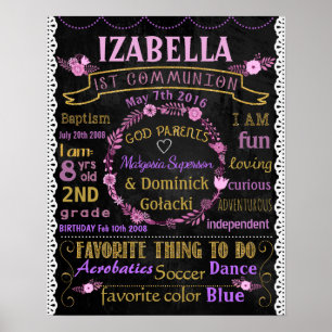 flowers first communion chalkboard sign poster 235