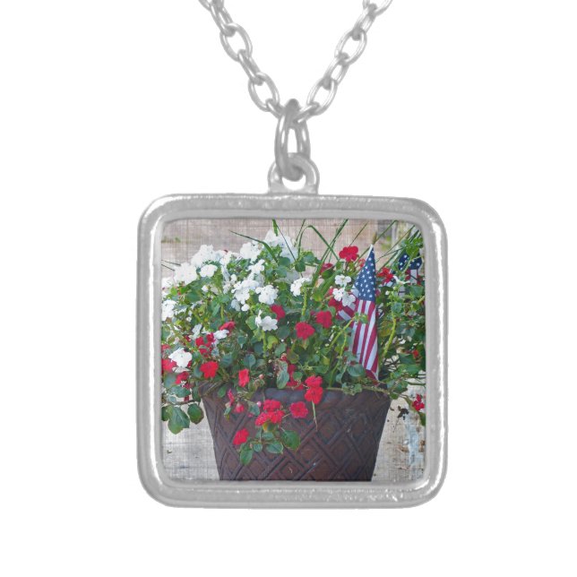 Flowers & Flags Silver Plated Necklace (Front)