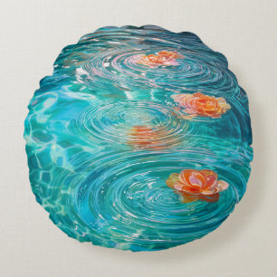 Flowers Floating on Water  Round Pillow