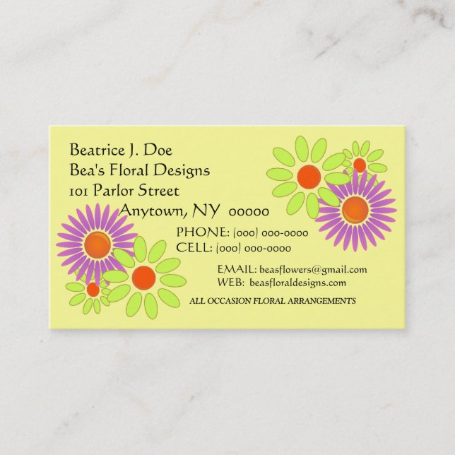 Flowers Floral "CRAZY-DAZY" CRAFT BUSINESS CARD (Front)