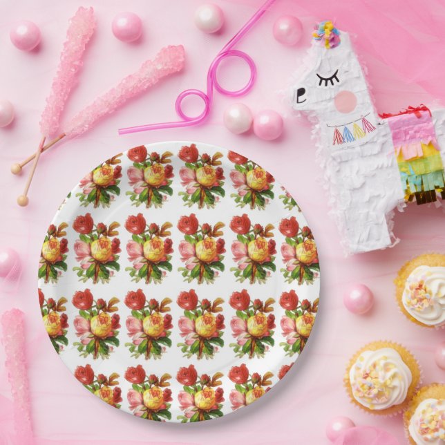 Flowers Floral English Rose Tea Party Paper Plates (Party)