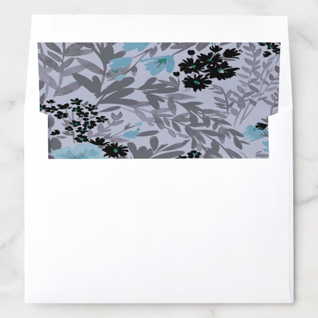 Flowers Floral Gray Trendy Chic Teal Blue Envelope Liner (In Envelope)