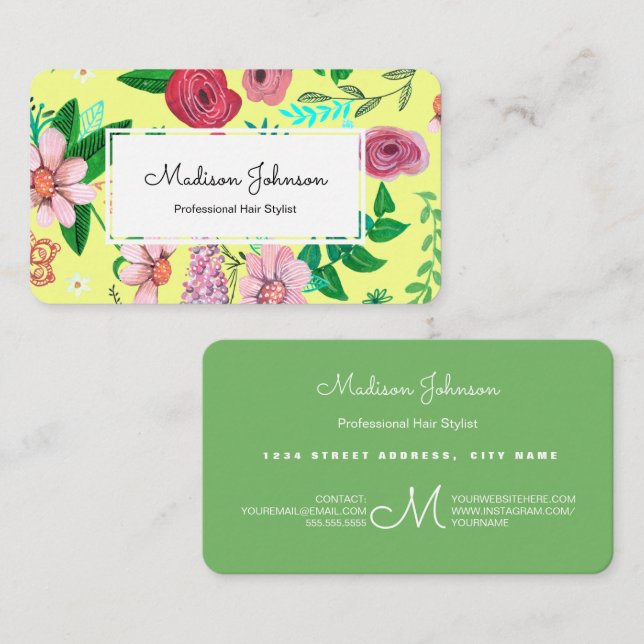 Flowers Floral | Monogram Custom | Business Cards (Front/Back)