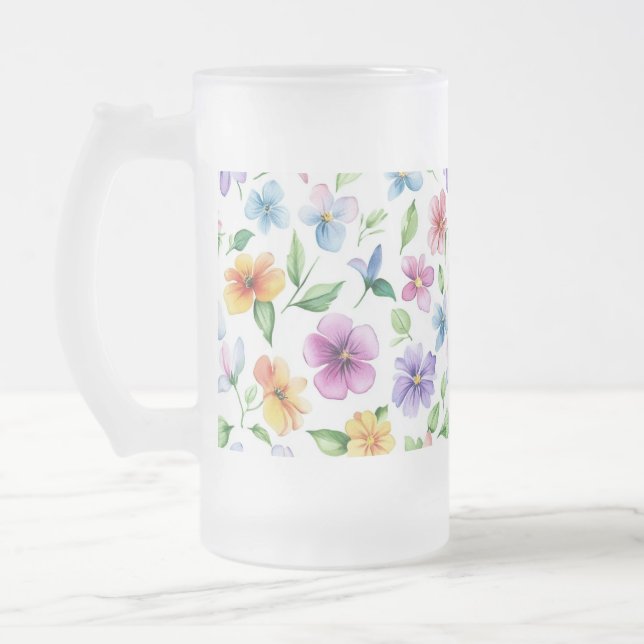 Flowers Floral Pattern Sublimation-95652 Frosted Glass Beer Mug (Left)
