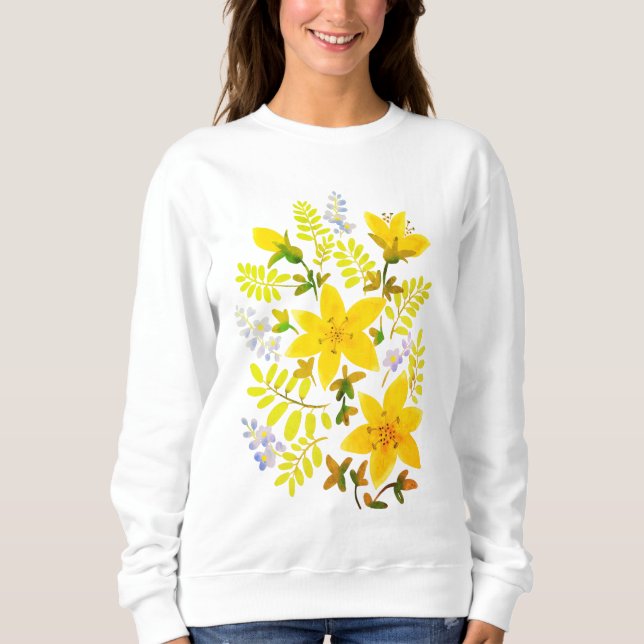 Flowers, floral theme yellow sweatshirt (Front)