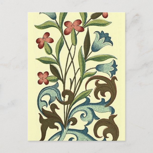 Flowers Floral Wallpaper Art Nouveau Pretty Postcard (Front)
