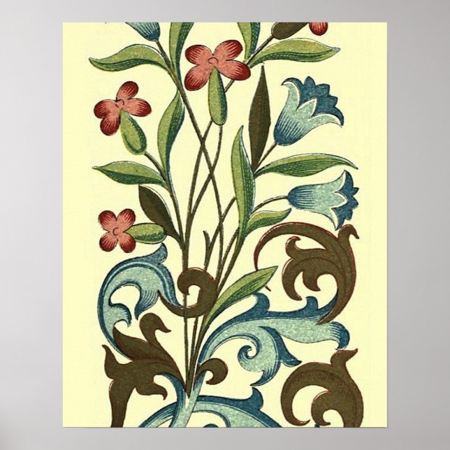 Flowers Floral Wallpaper Art Nouveau Pretty Poster (Front)