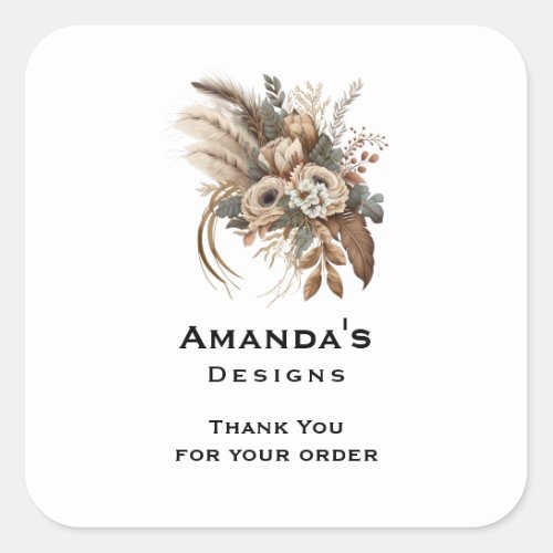 Flowers Foliage and Feathers Thank You Business Square Sticker