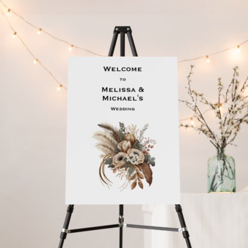 Flowers Foliage and Feathers Wedding Welcome Foam Board