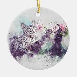 Flowers for Kitty Abstract Watercolor Ceramic Ornament