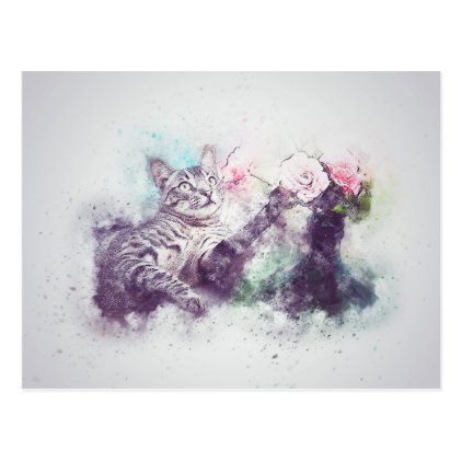 Flowers for Kitty | Abstract | Watercolor Postcard