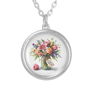 Flowers for Mom Silver Plated Necklace